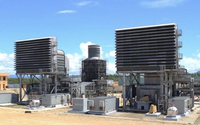 Industrial gas plant equipment under a clear sky
